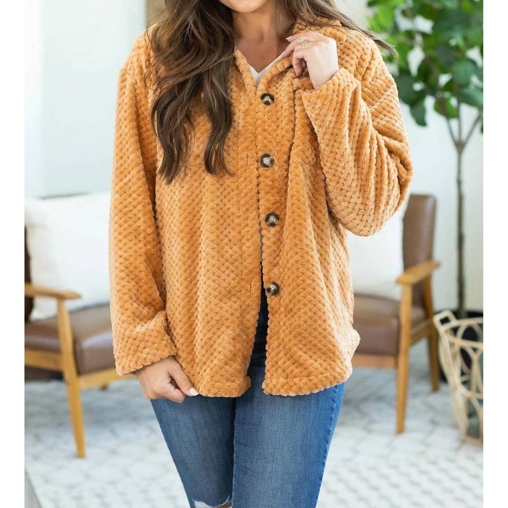 NEW MICHELLE MAE fleece shacket in camel